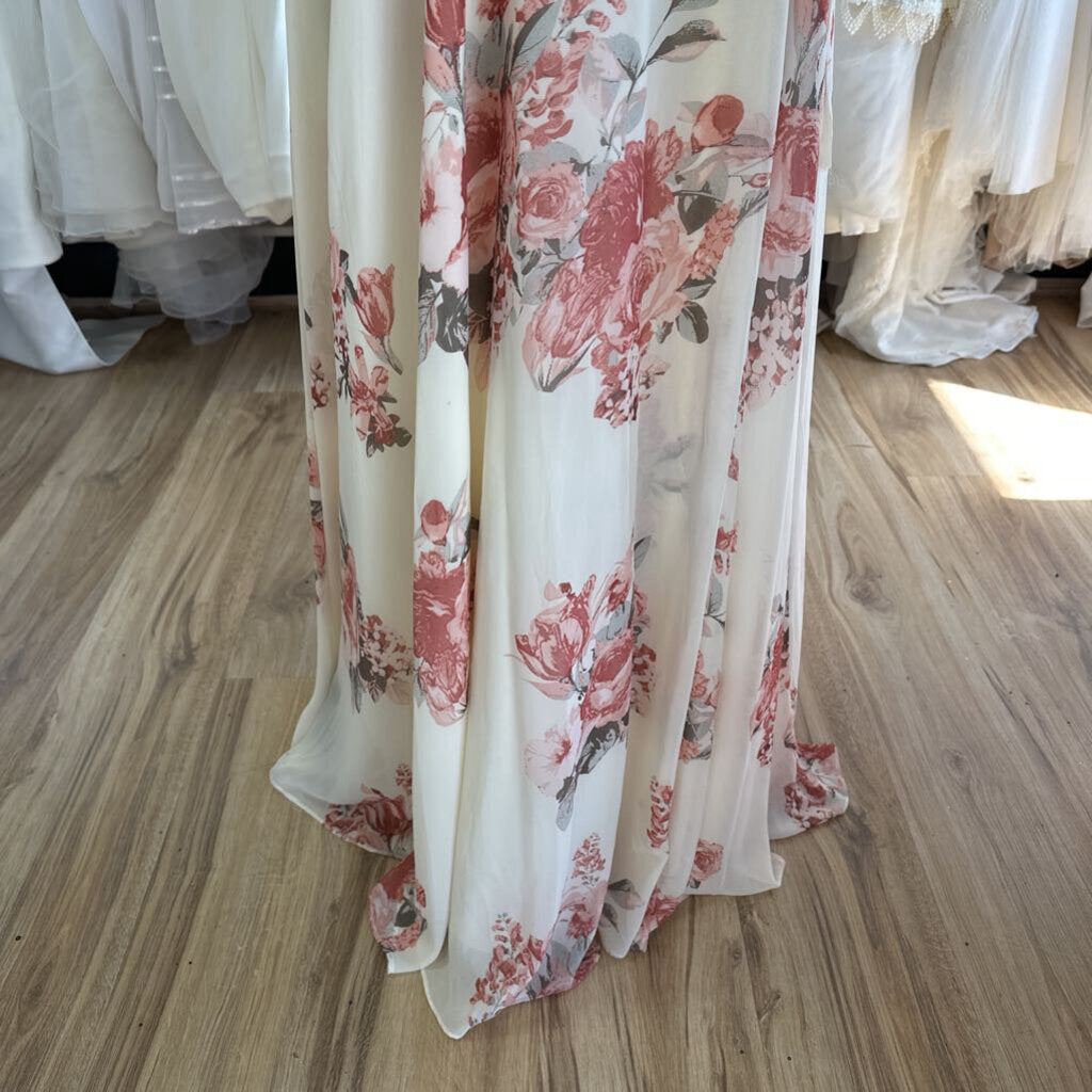 Lulus Rose Print Wrap Long Dress Medium