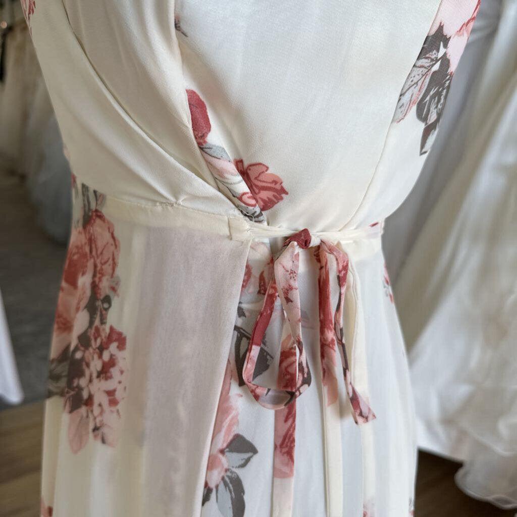 Lulus Rose Print Wrap Long Dress Medium