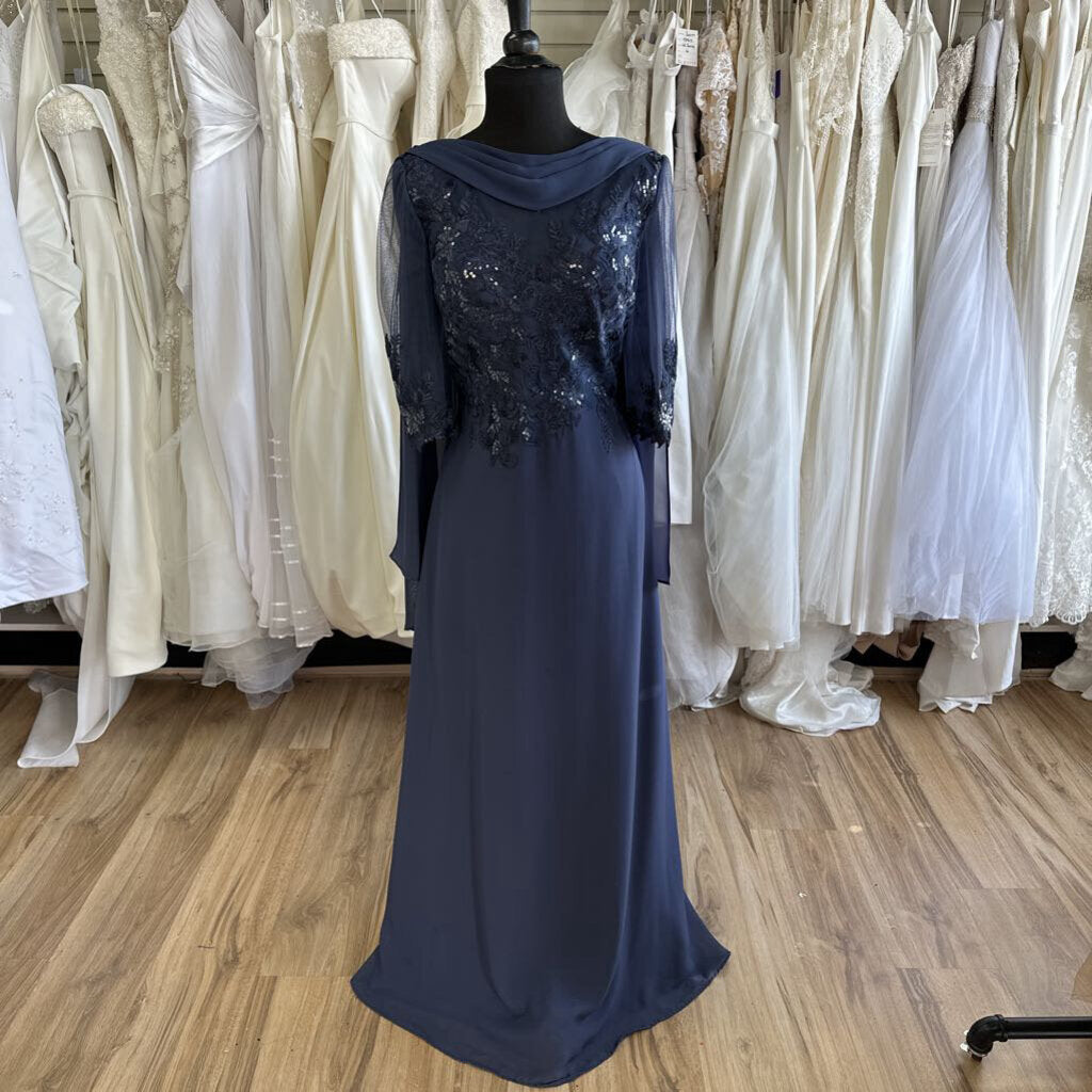 JJs House Sequined Cape Long Dress Medium