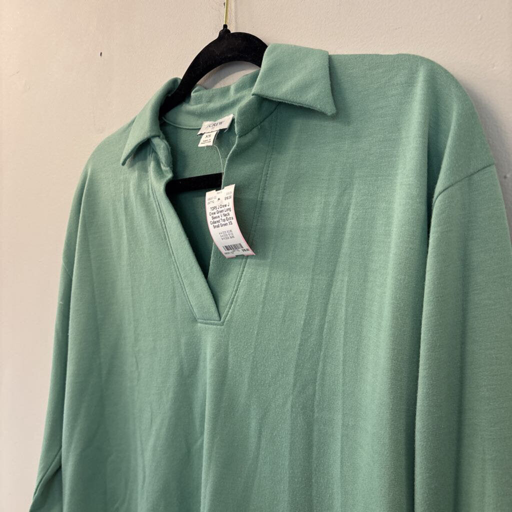 J Crew Green Long Sleeve V Neck Collared Top Extra Small