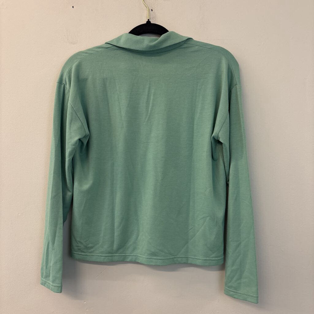 J Crew Green Long Sleeve V Neck Collared Top Extra Small