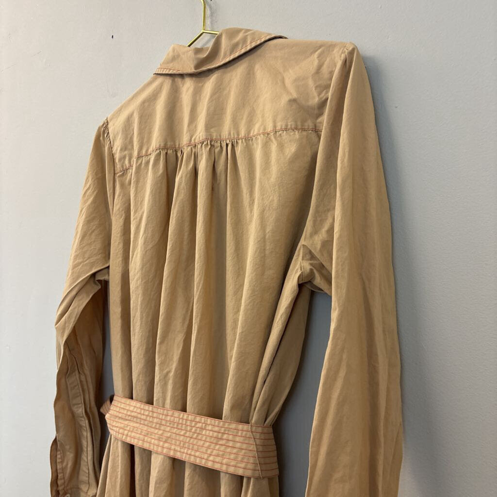 Lilla P Brown/ Red Stitching Tie Waist Maxi Shirt Dress Large