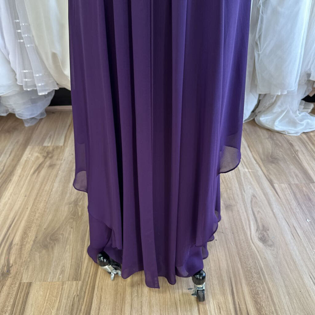 Eliza J Purple High Beaded Neck Ruched Detail Long Formal Dress 10