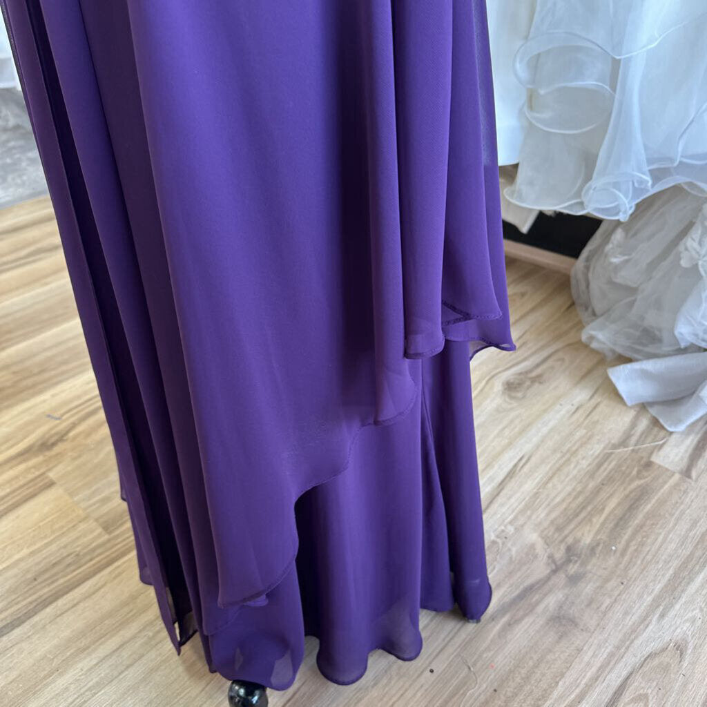 Eliza J Purple High Beaded Neck Ruched Detail Long Formal Dress 10