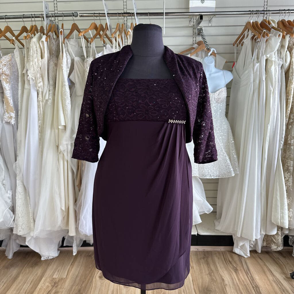 R&M Richards Eggplant Lace Top Dress 18