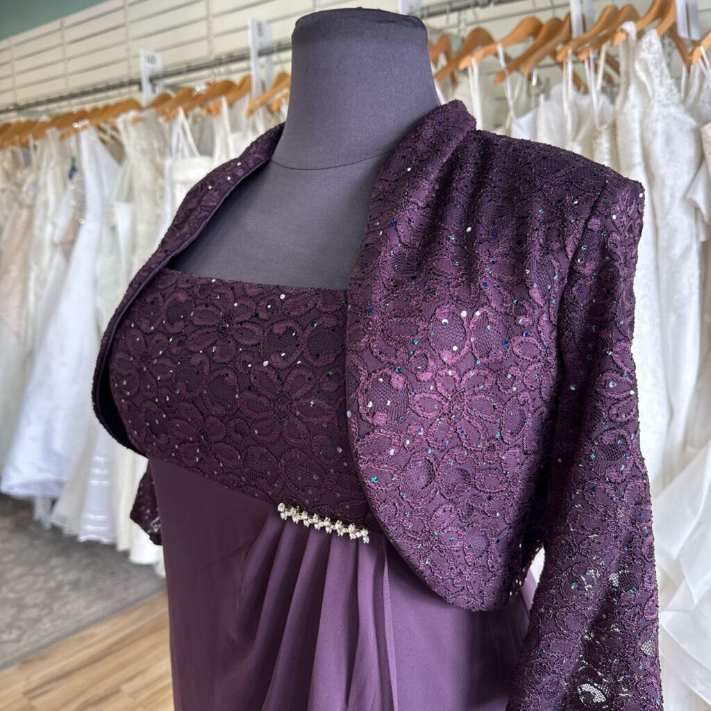 R&M Richards Eggplant Lace Top Dress 18