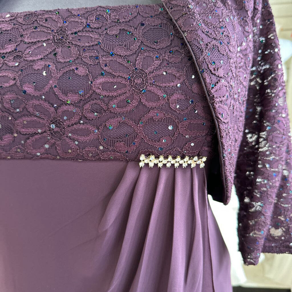 R&M Richards Eggplant Lace Top Dress 18