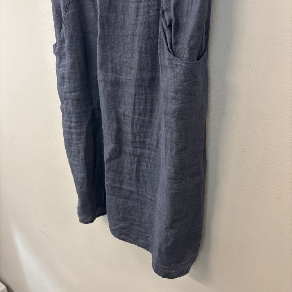 Lina Tomei Grey Linen Beaded Neckline Dress Small