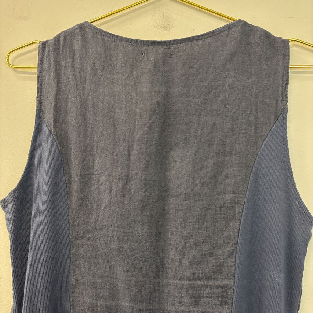 Lina Tomei Grey Linen Beaded Neckline Dress Small