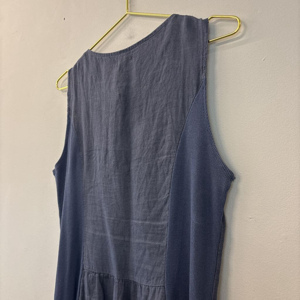 Lina Tomei Grey Linen Beaded Neckline Dress Small