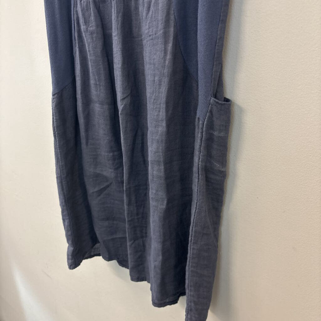 Lina Tomei Grey Linen Beaded Neckline Dress Small
