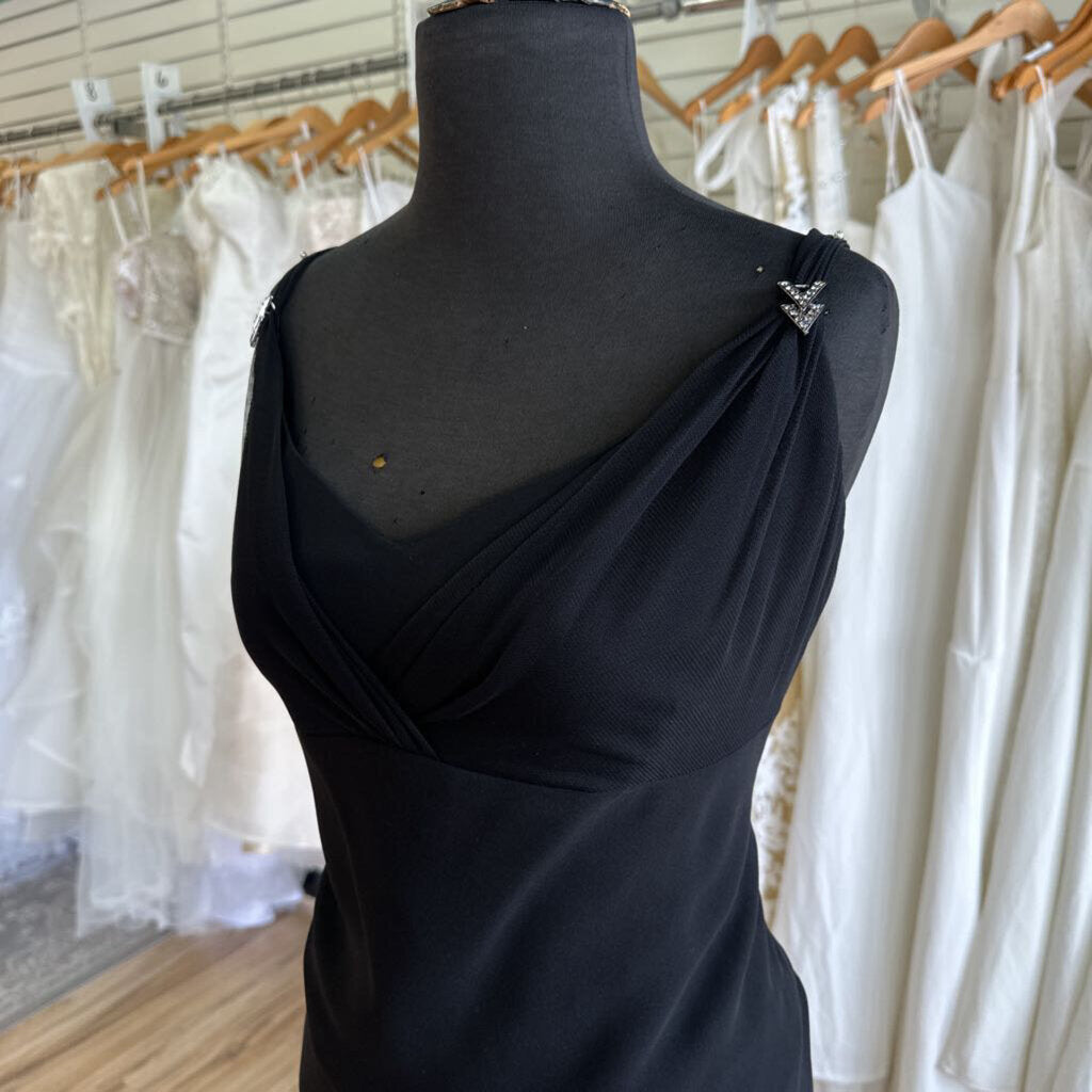 Evan Picone Black Embellished Strap Detail Midi Dress 10