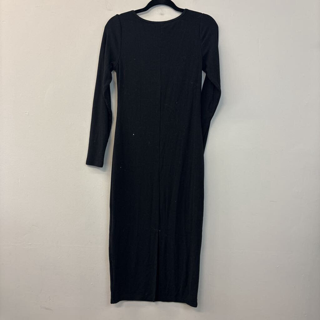 Spiritual Gangster Black Ribbed Long Sleeve Midi Dress Medium