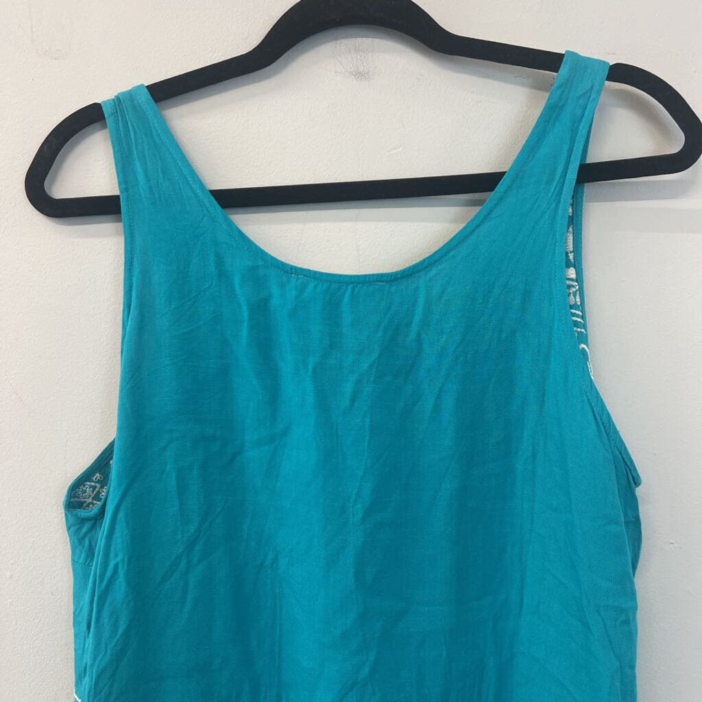 Savanna Jane Blue/ White Embroidered Tank Top Large
