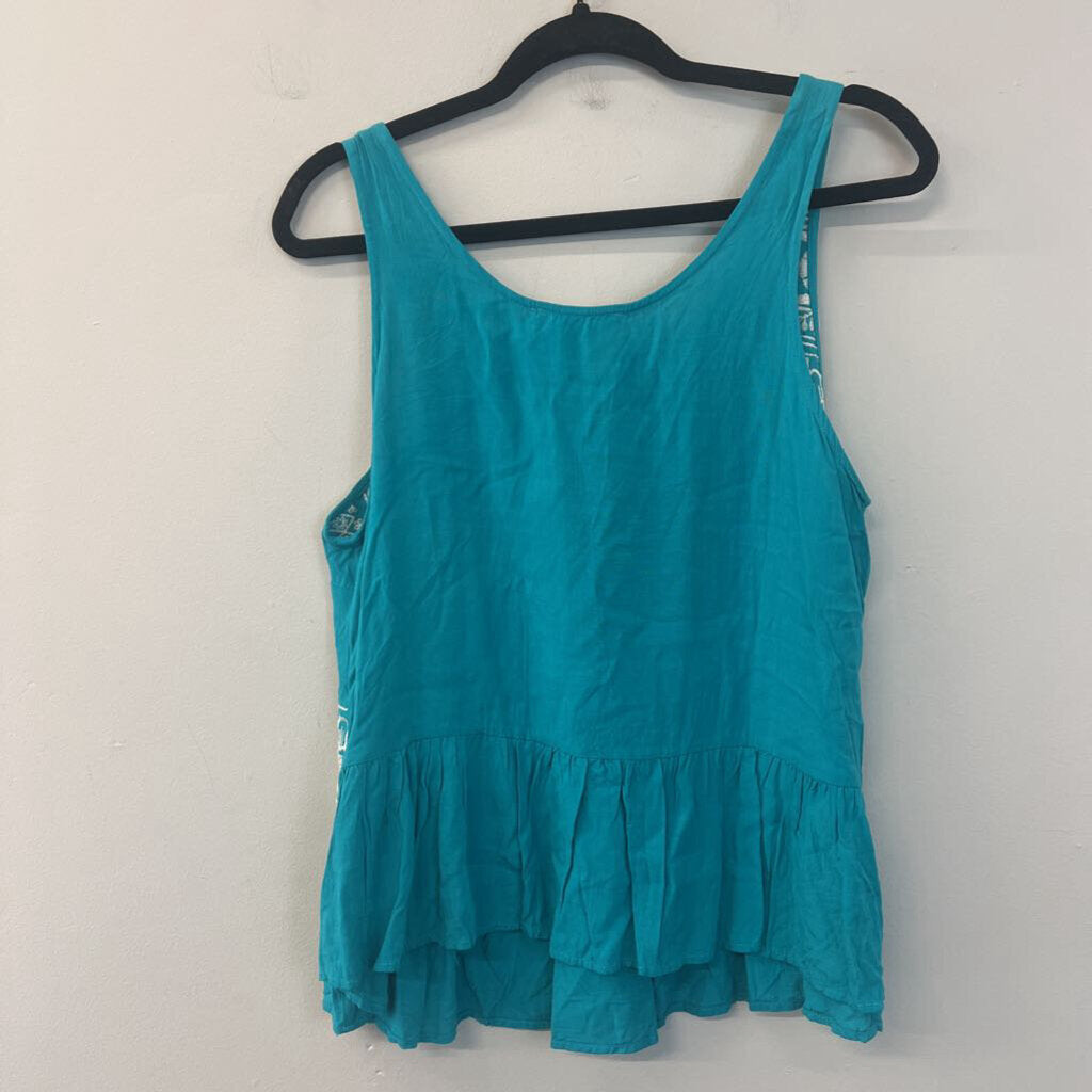 Savanna Jane Blue/ White Embroidered Tank Top Large