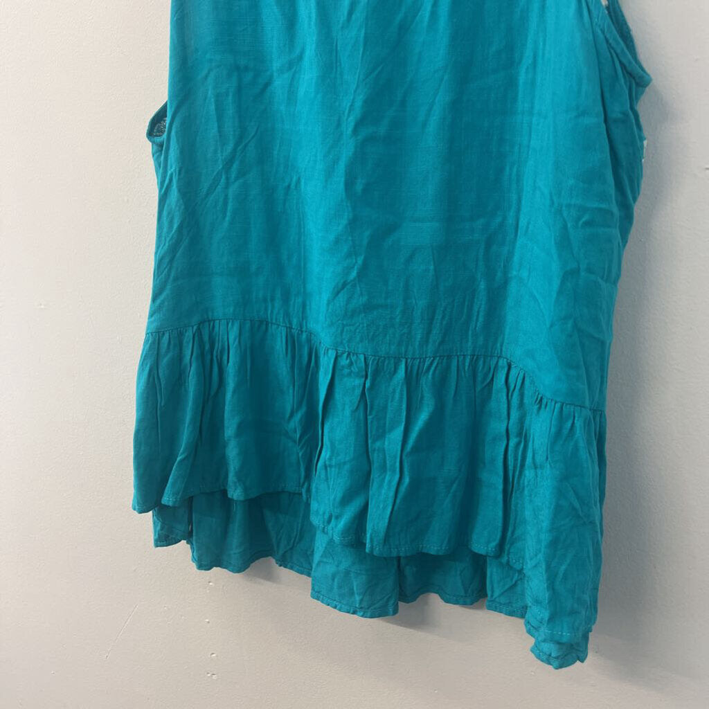 Savanna Jane Blue/ White Embroidered Tank Top Large