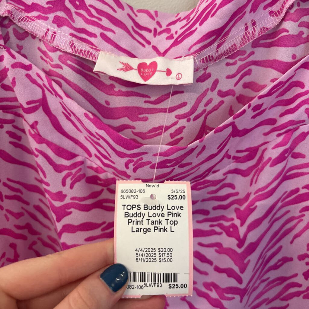 Buddy Love Pink Print Tank Top Large