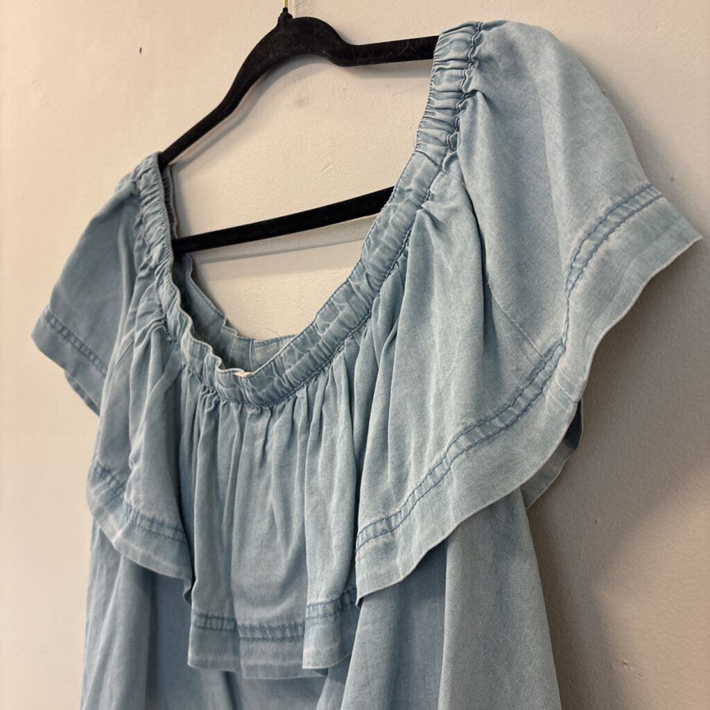 Free People Blue Chambray Off Shoulder Top Large