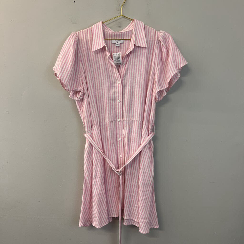 Alexis for Target Pink/ White Striped Button Front Short Sleeve Dress Large