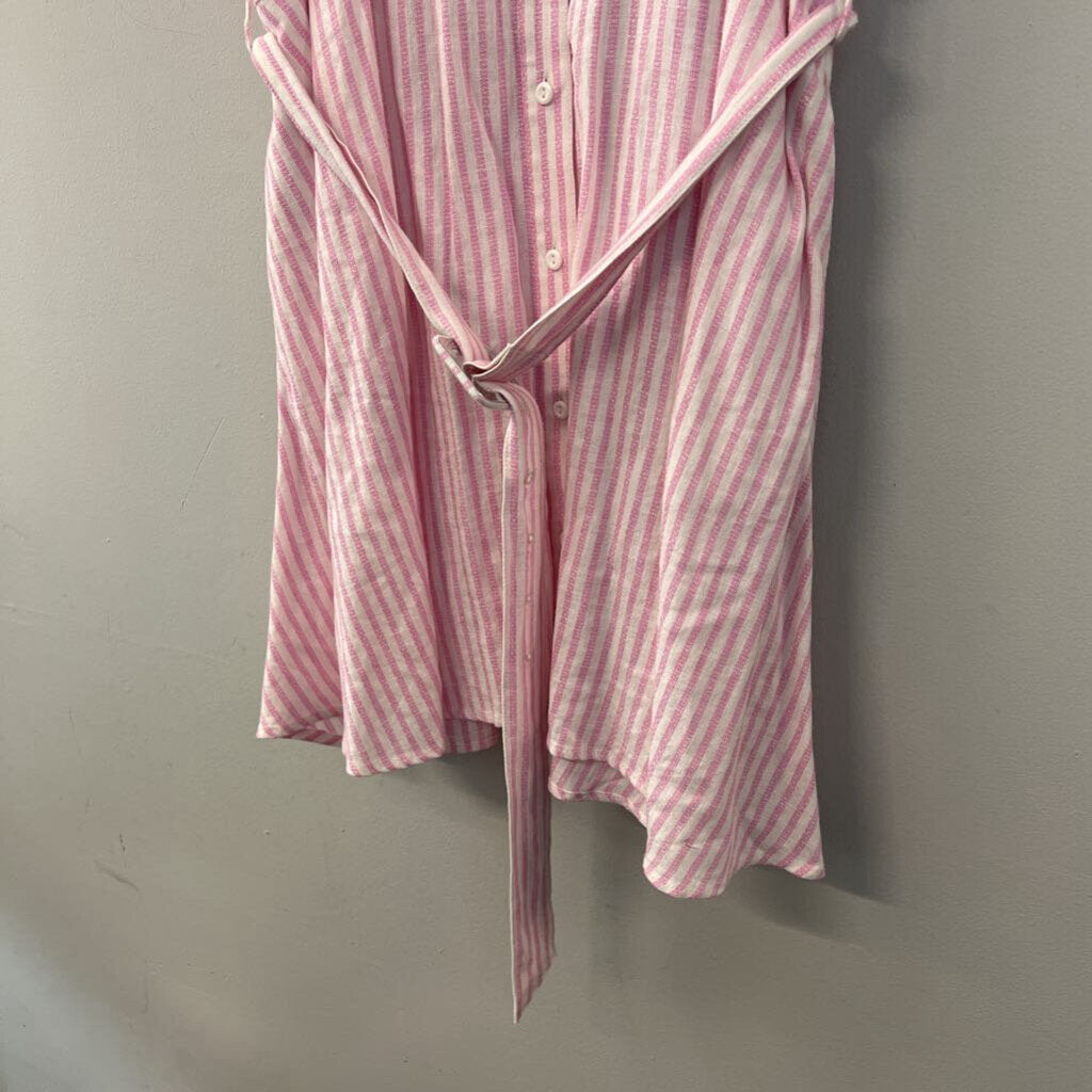 Alexis for Target Pink/ White Striped Button Front Short Sleeve Dress Large