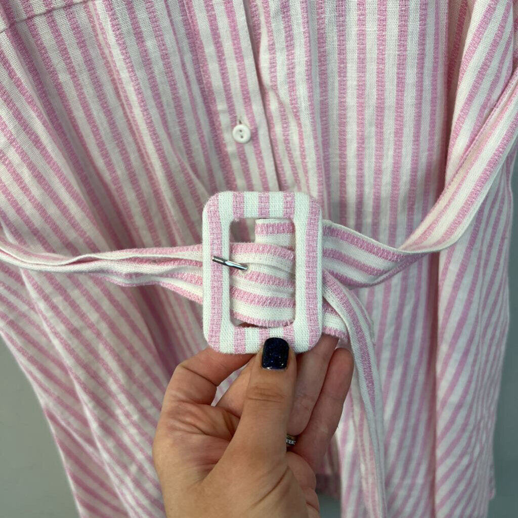 Alexis for Target Pink/ White Striped Button Front Short Sleeve Dress Large