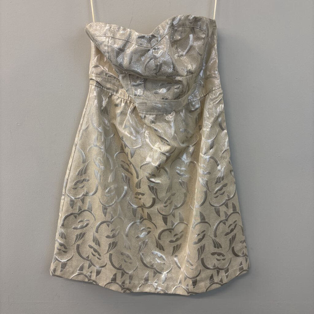 American Eagle Gold/ Silver Metallic Print Strapless Dress 10