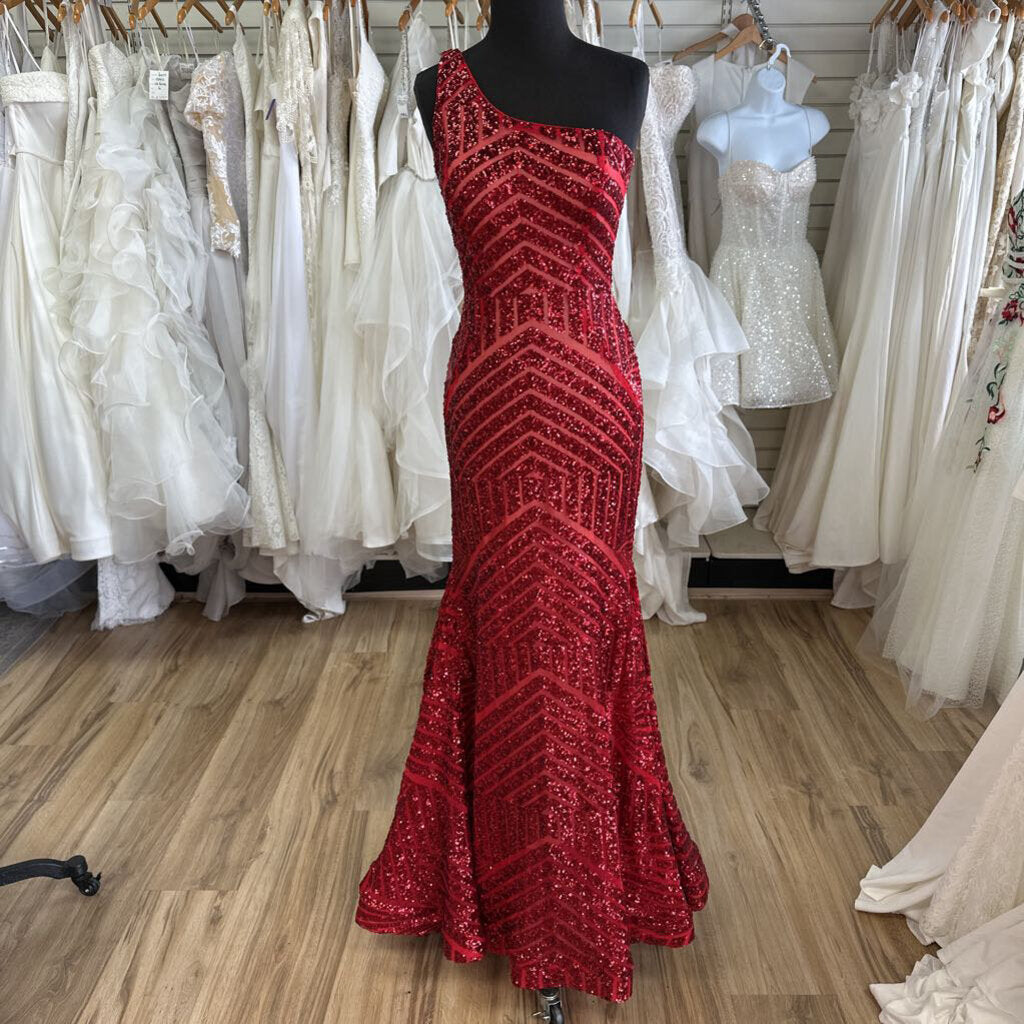 Jovani Sequined One Shoulder Mermaid Long Dress 4