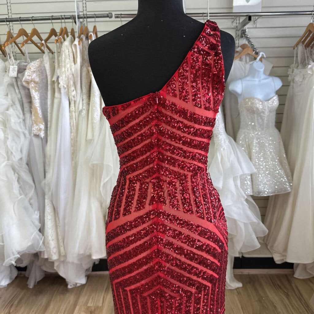 Jovani Sequined One Shoulder Mermaid Long Dress 4