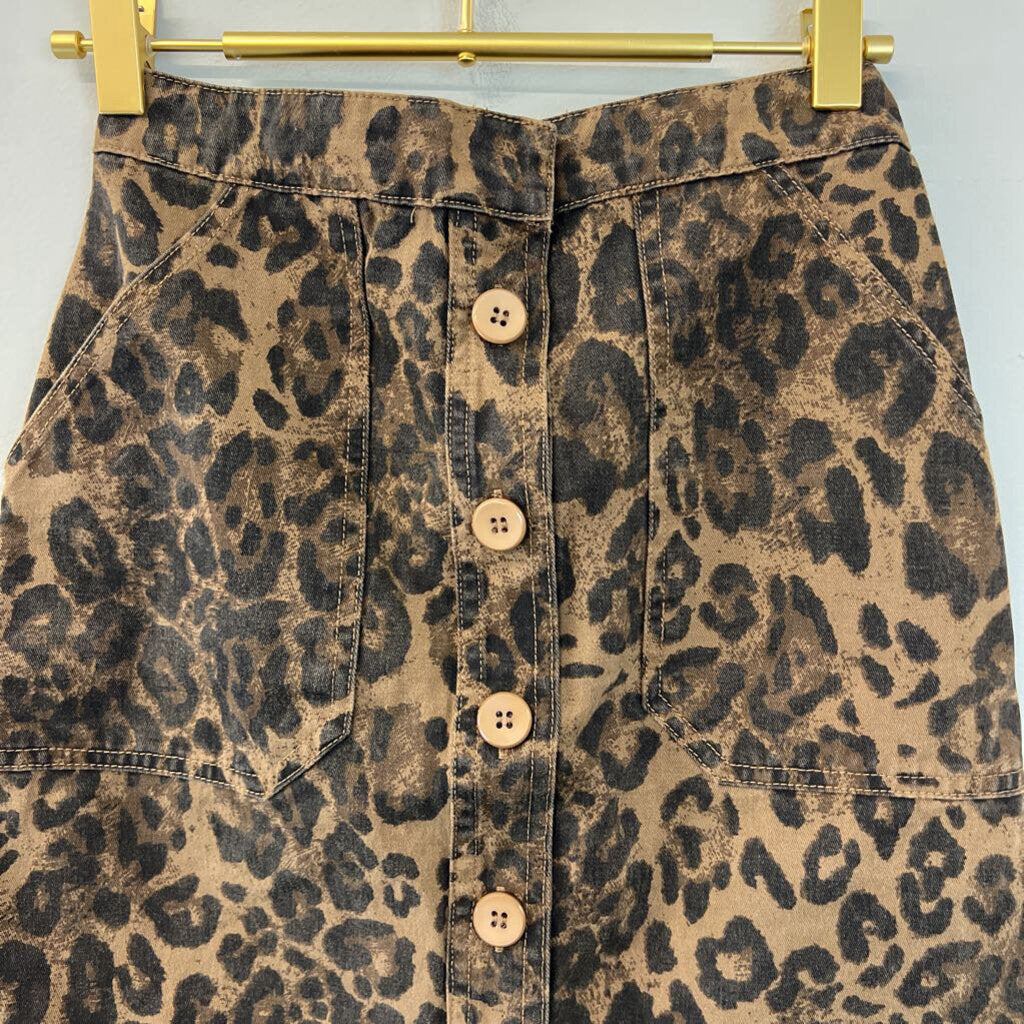 Oddi Brown Leopard Print Button Front Mini Skirt Small