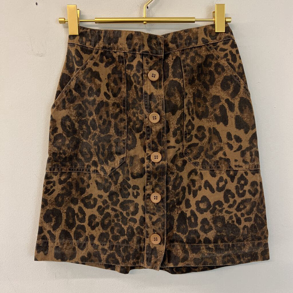 Oddi Brown Leopard Print Button Front Mini Skirt Small