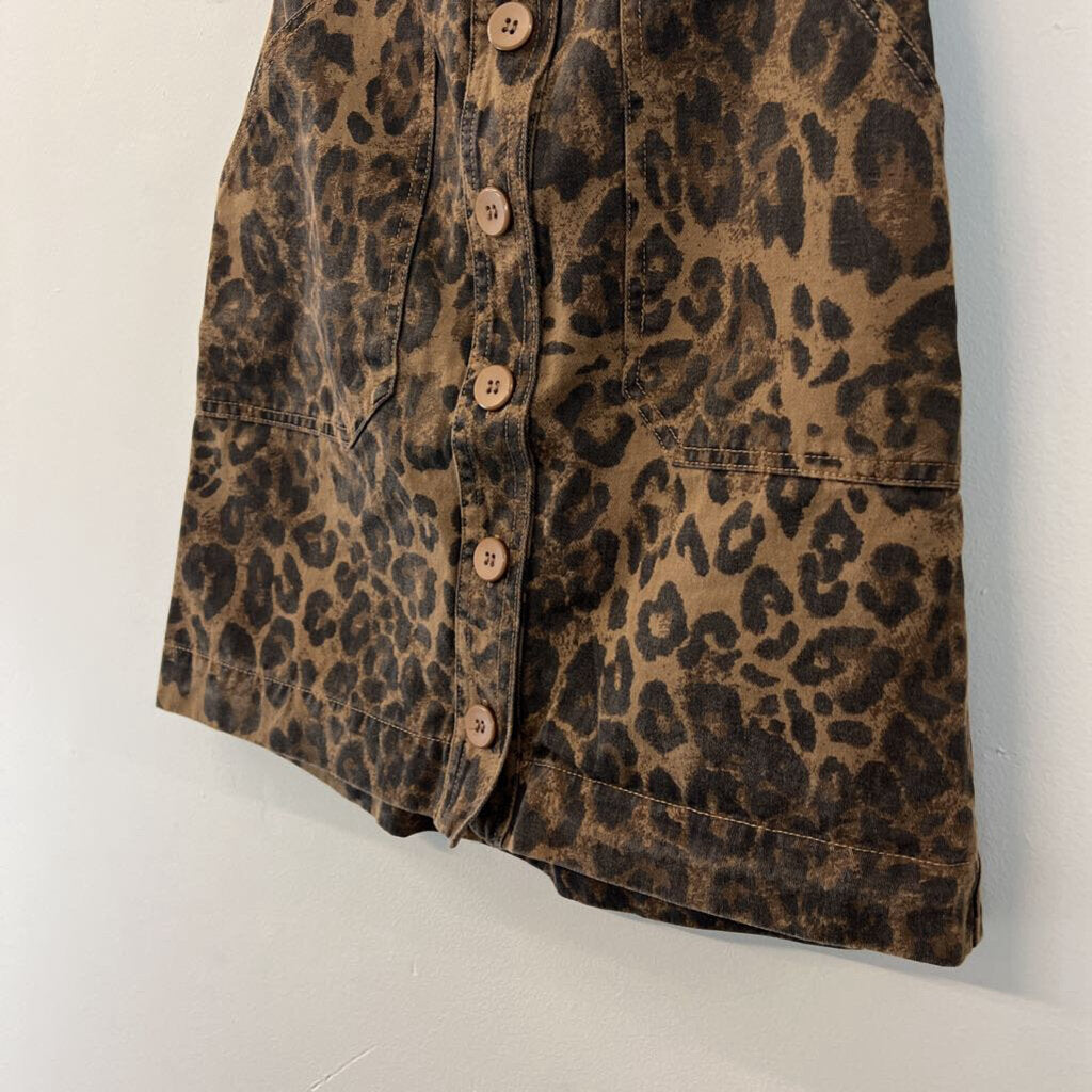 Oddi Brown Leopard Print Button Front Mini Skirt Small