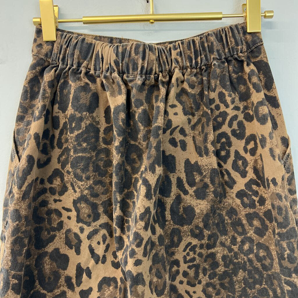 Oddi Brown Leopard Print Button Front Mini Skirt Small