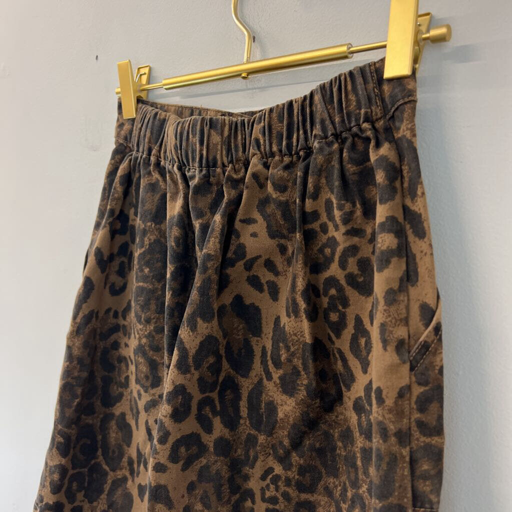 Oddi Brown Leopard Print Button Front Mini Skirt Small