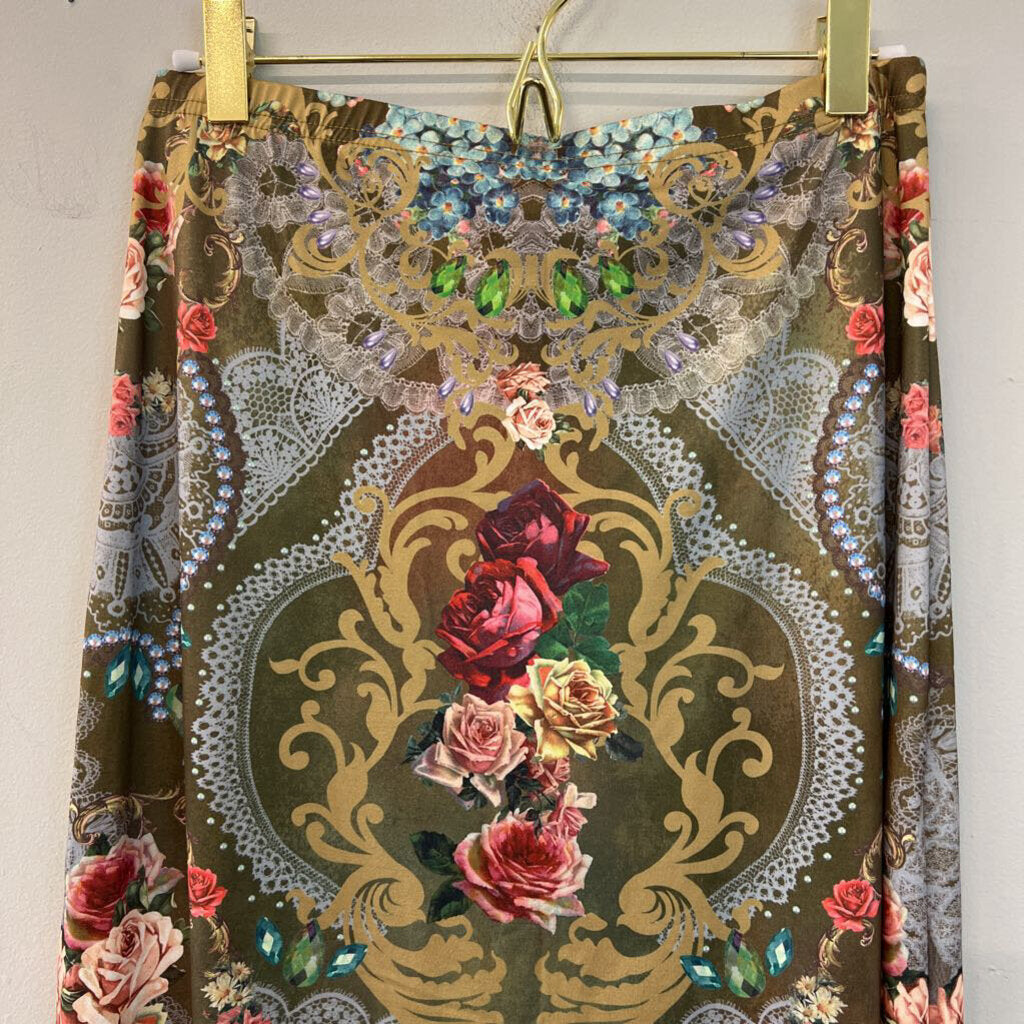 Green/ Multi Print Midi Skirt Small