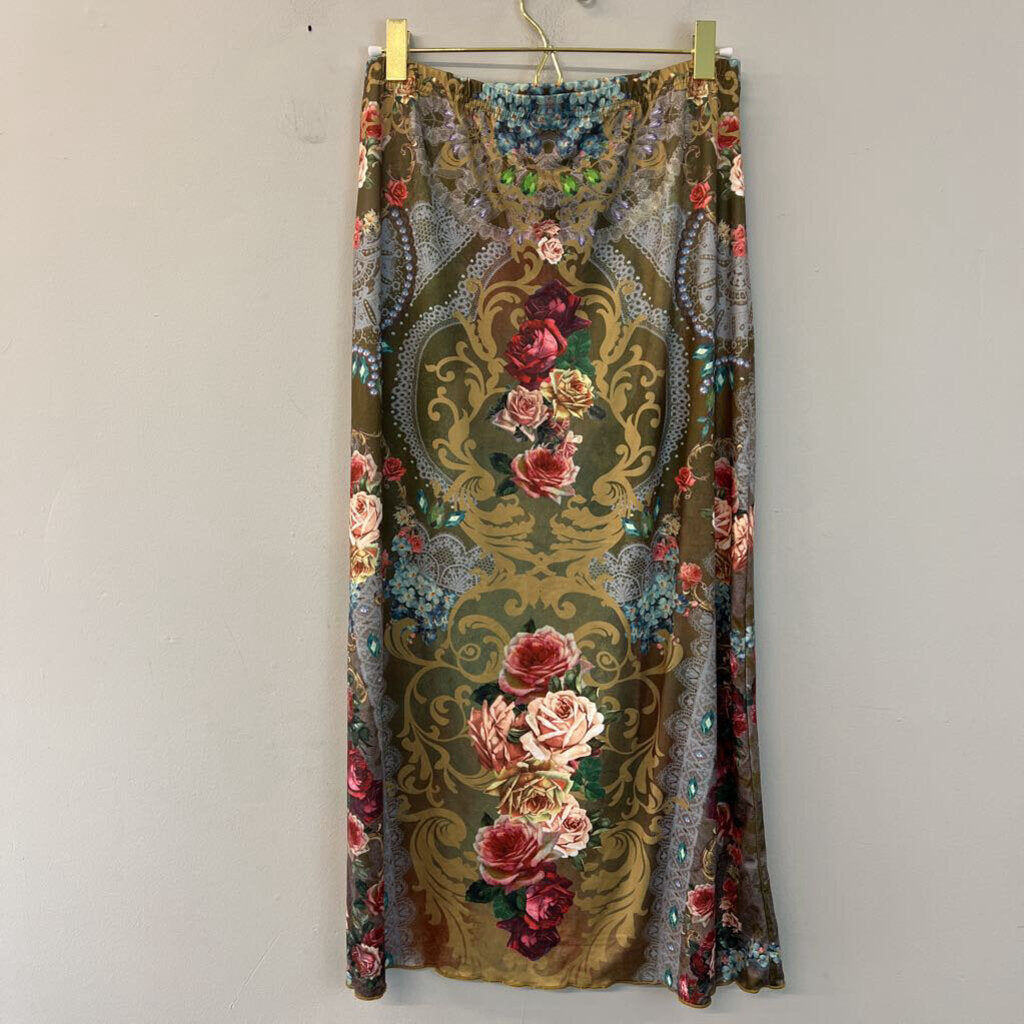 Green/ Multi Print Midi Skirt Small