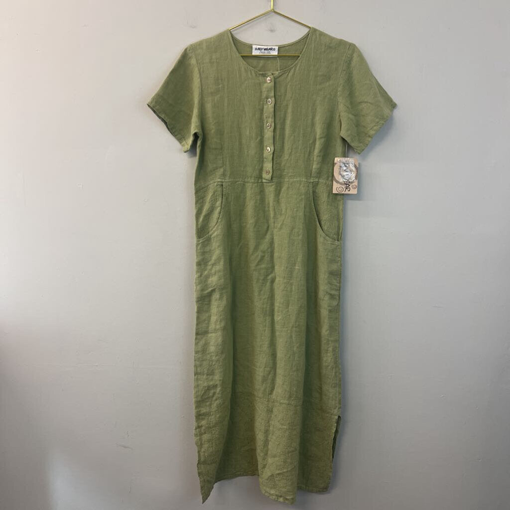 Aly Wear Green Linen Short Sleeve Maxi Dress Extra Small