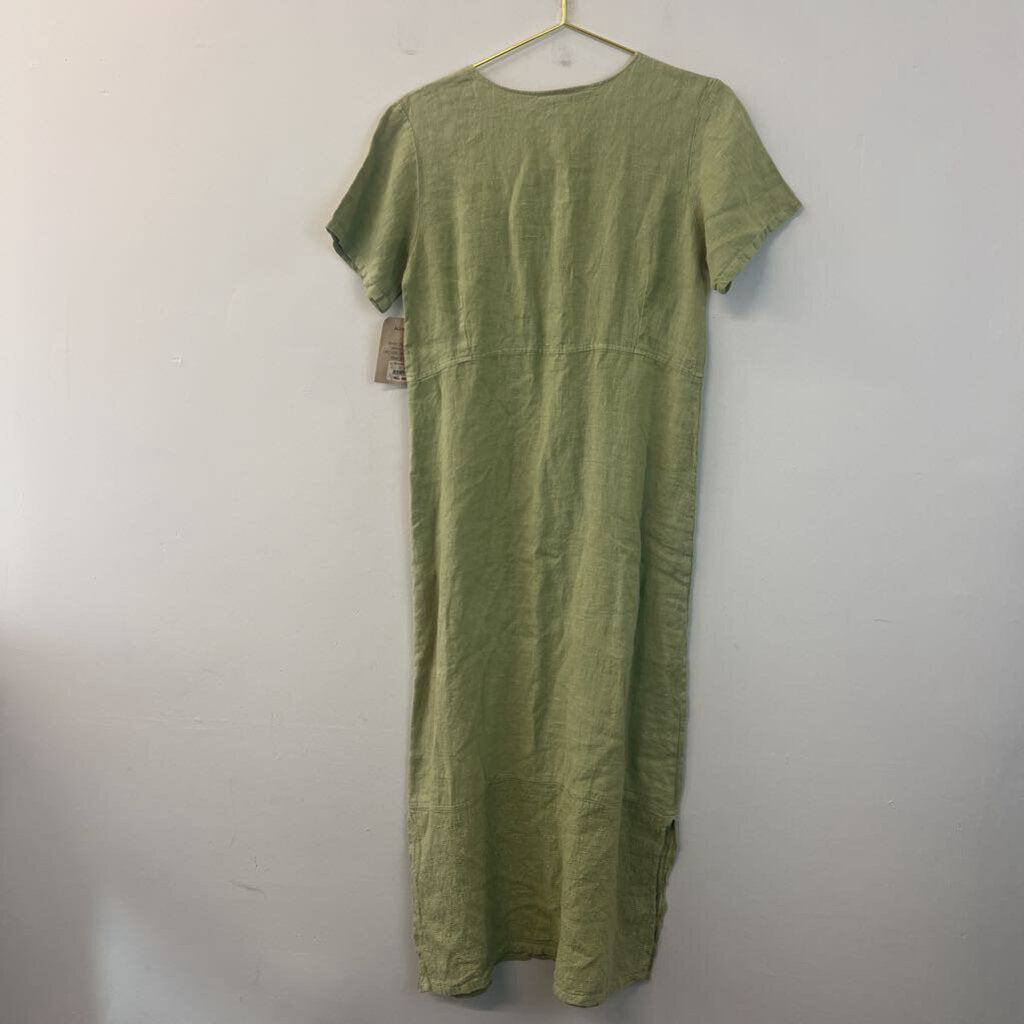 Aly Wear Green Linen Short Sleeve Maxi Dress Extra Small