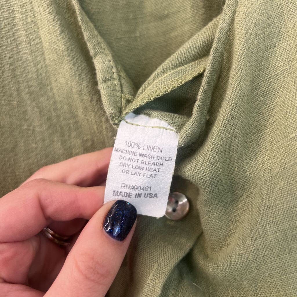 Aly Wear Green Linen Short Sleeve Maxi Dress Extra Small