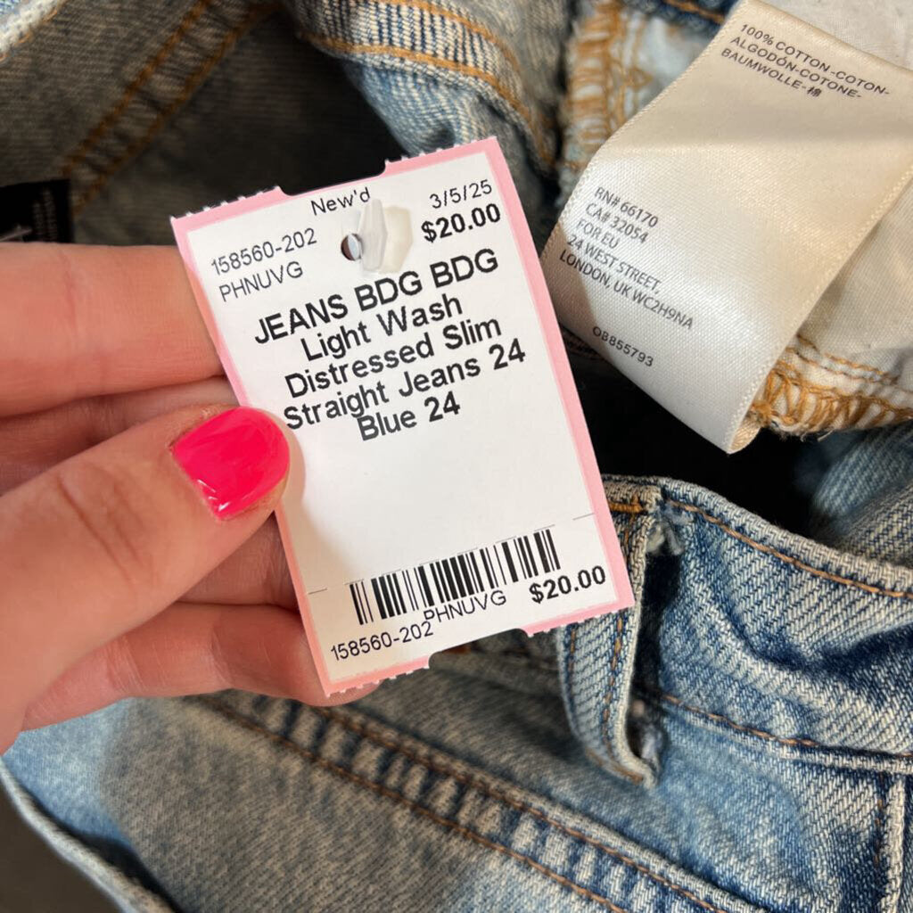 BDG Light Wash Distressed Slim Straight Jeans 24