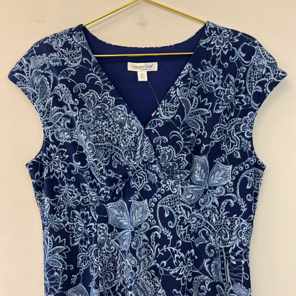 Coldwater Creek Navy/ Blue Print Short Sleeve Dress 16