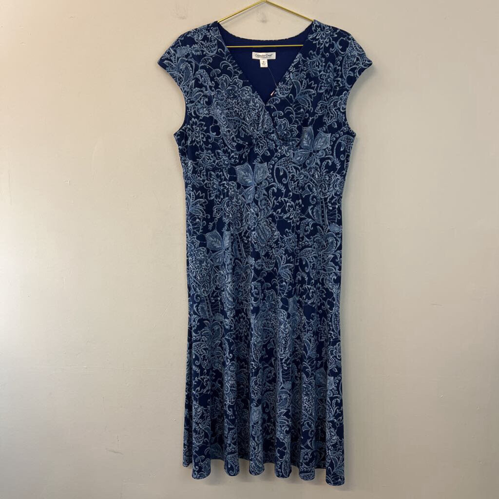 Coldwater Creek Navy/ Blue Print Short Sleeve Dress 16