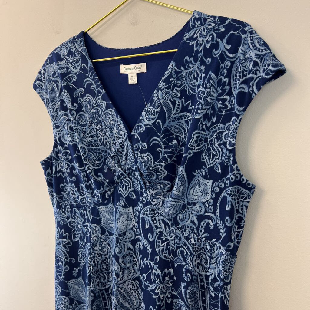 Coldwater Creek Navy/ Blue Print Short Sleeve Dress 16
