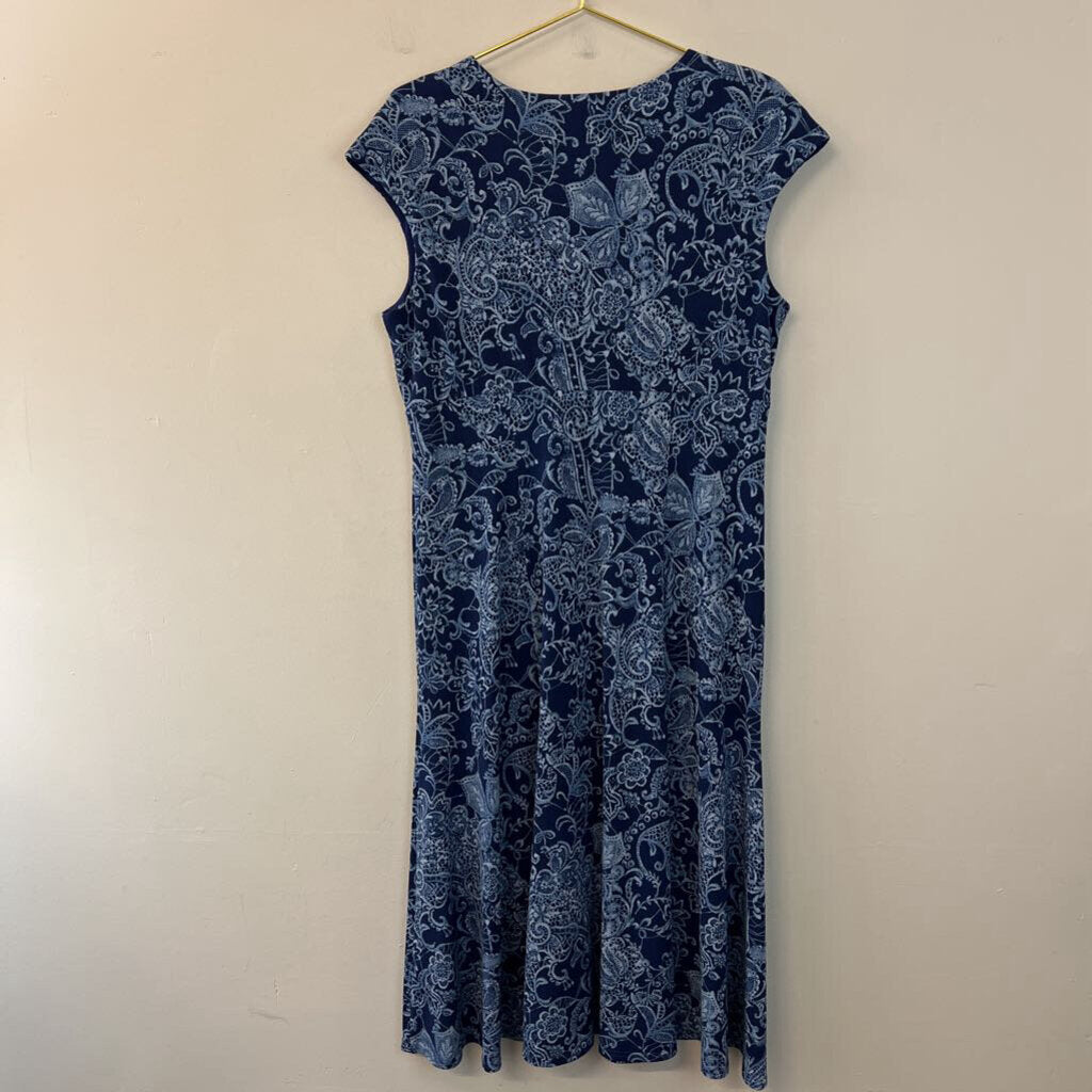 Coldwater Creek Navy/ Blue Print Short Sleeve Dress 16