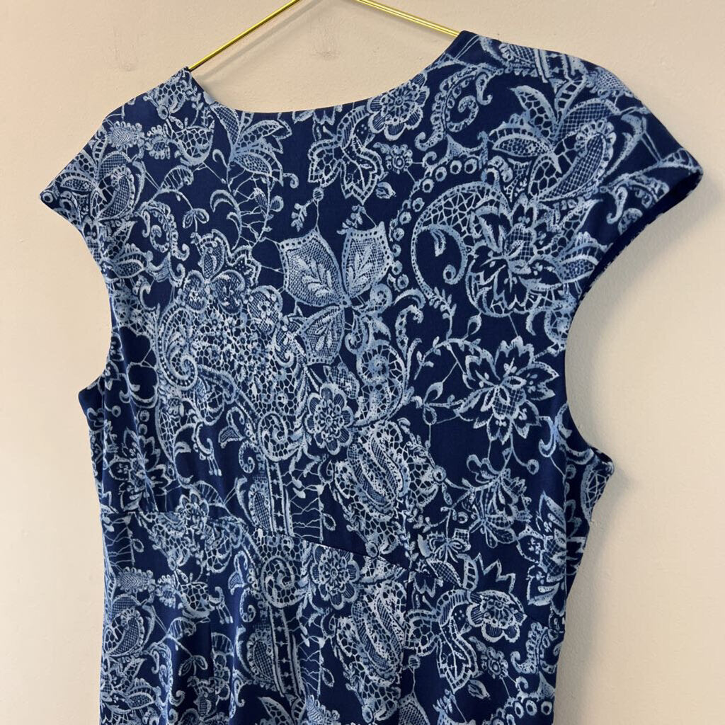 Coldwater Creek Navy/ Blue Print Short Sleeve Dress 16