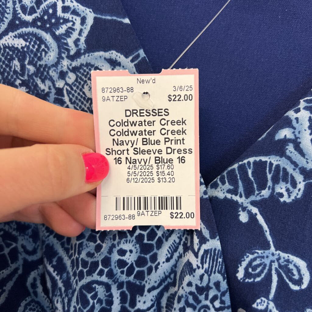 Coldwater Creek Navy/ Blue Print Short Sleeve Dress 16