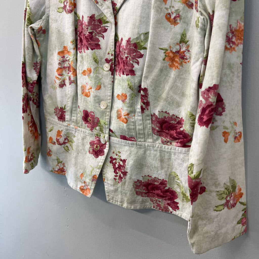 Christopher and Banks Beige/ Multi Flower Print Long Sleeve Button Down Top Small