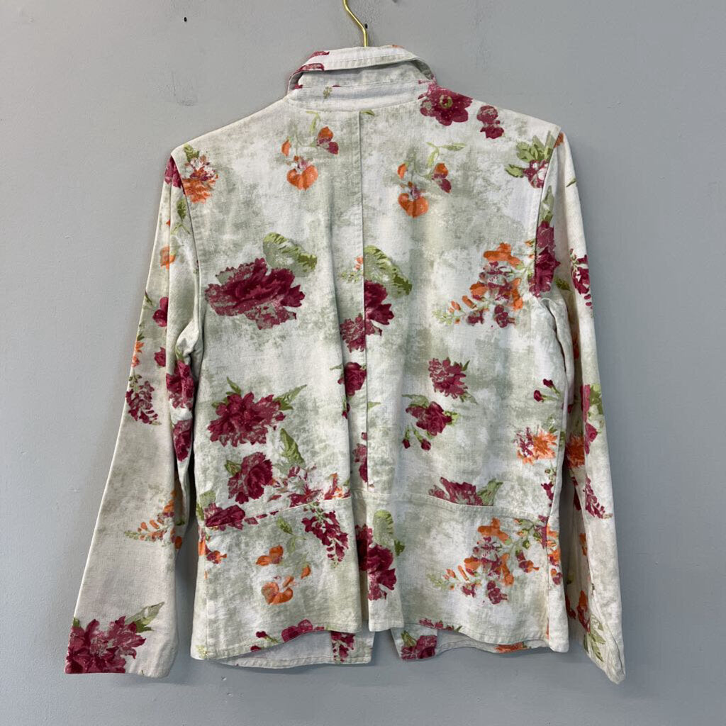 Christopher and Banks Beige/ Multi Flower Print Long Sleeve Button Down Top Small