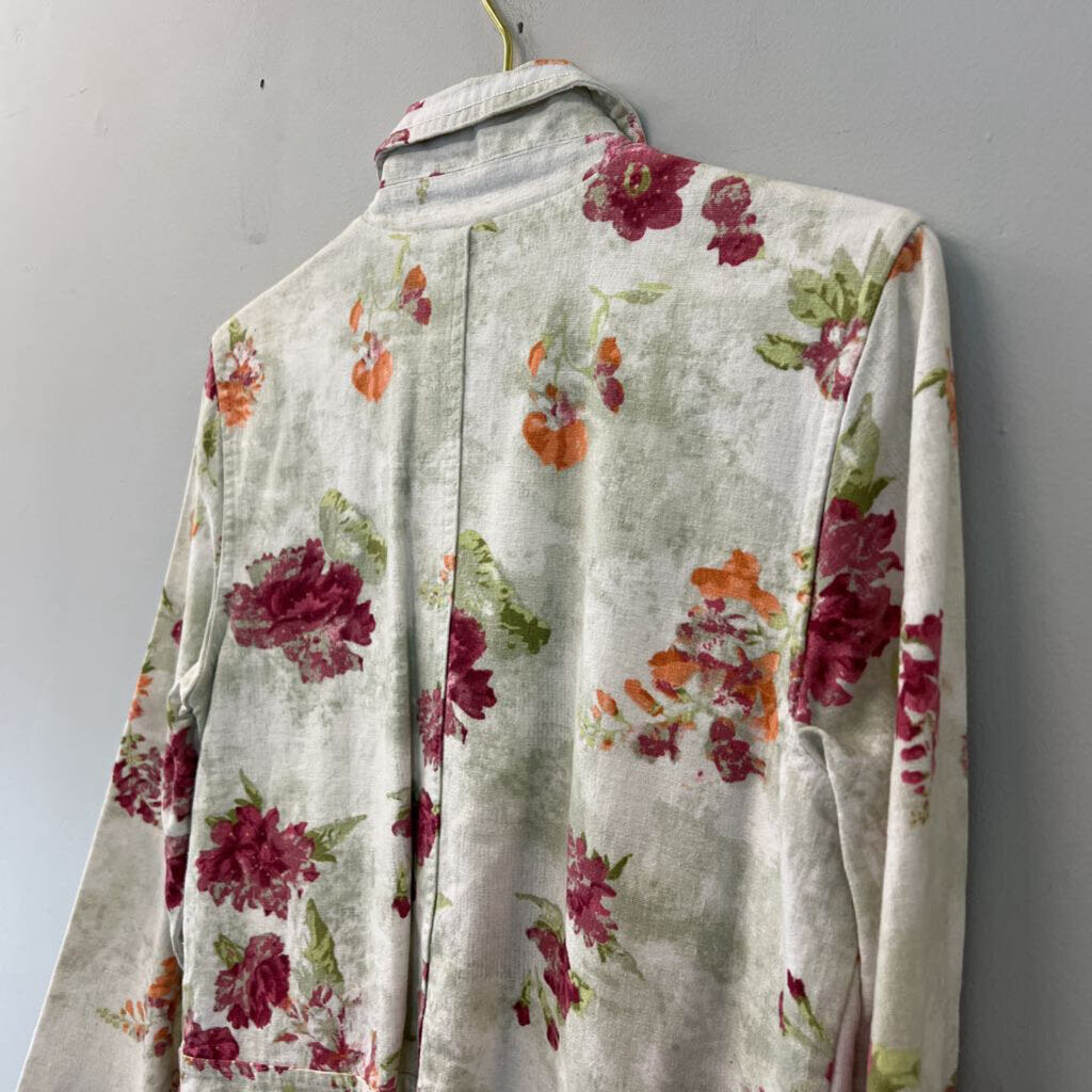 Christopher and Banks Beige/ Multi Flower Print Long Sleeve Button Down Top Small