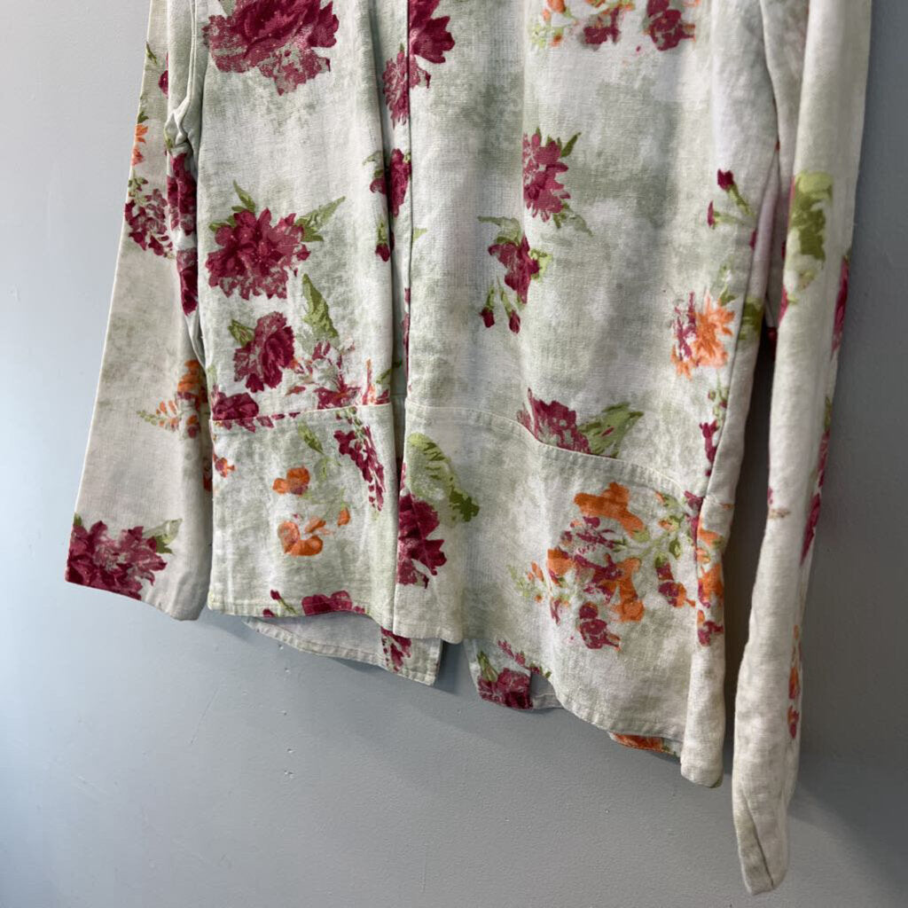 Christopher and Banks Beige/ Multi Flower Print Long Sleeve Button Down Top Small