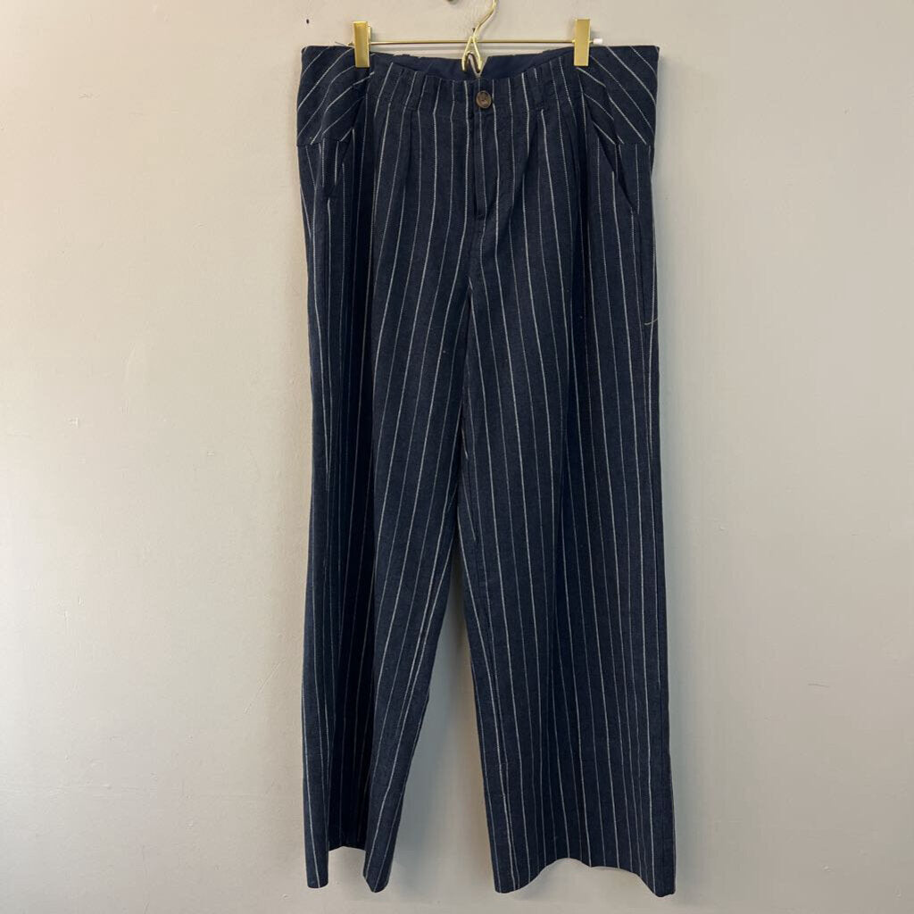 Free People Blue/ White Pin Striped Trouser Pants 12